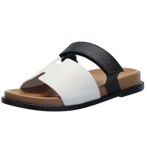 Yoki Fashion Womens Nicole White/Black Comfort Footbed Slide Sandal Size 11